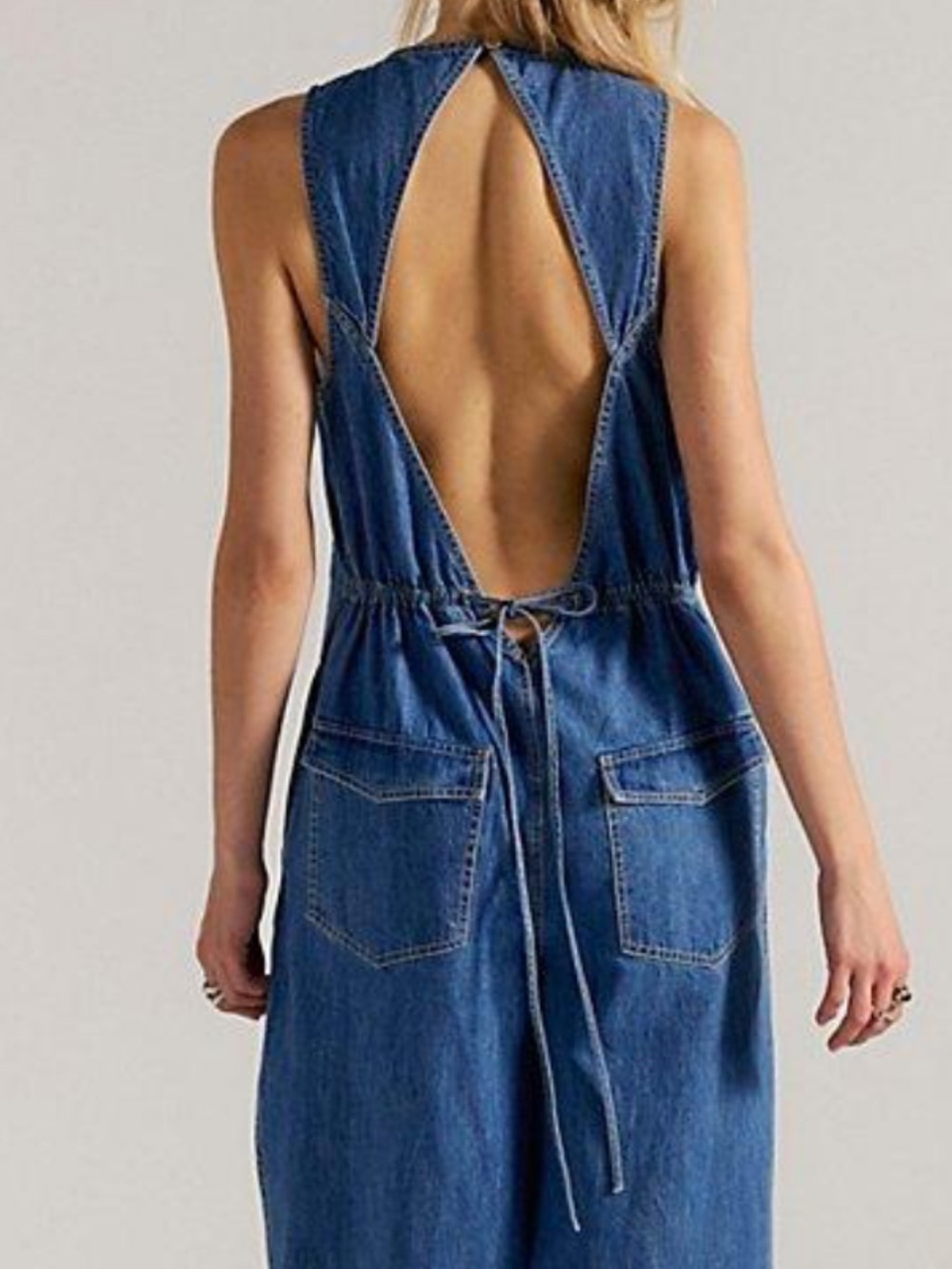 Blue Wide-Leg Denim Jumpsuit